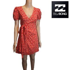 Billabong Hot Tropics Mini Wrap Dress NWT Red Floral XS